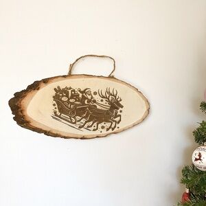 Rustic Santa Sleigh Wood Slice Wall Hanging
